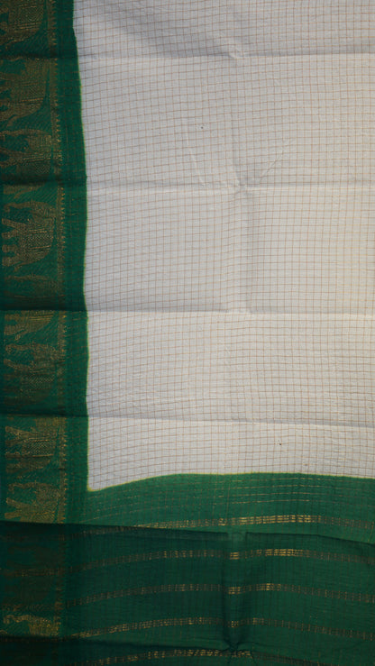 Sungudi Cotton Saree Checks White - Green