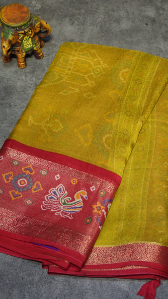 Shiffon Saree Mustard - Red