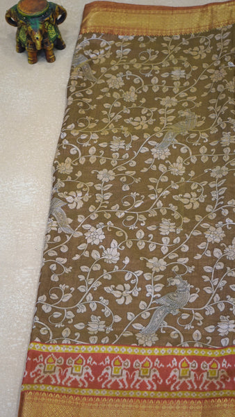 Semi Pattola Saree Kalamkari Print - Beige