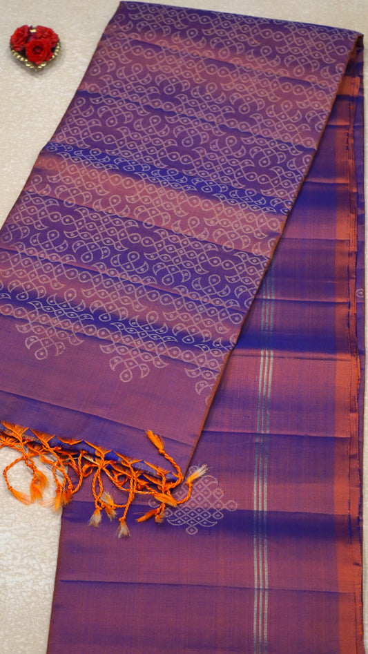 Soft Silk Saree Kolam Design - Peach & Purple Blend