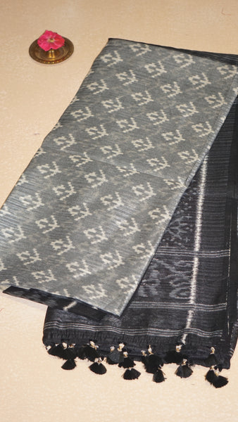 Jute Cotton Saree - Grey & Black