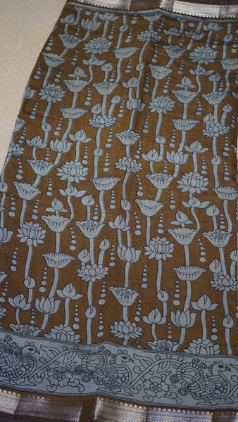 Malai Cotton Saree Pichwai Print Yellow