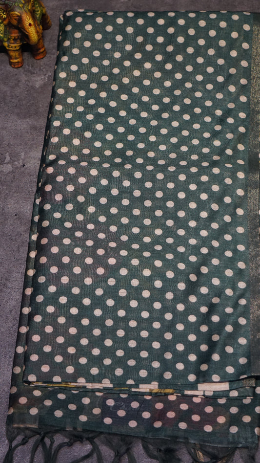 Gicha Tussar Saree Phulwari Design Bottle Green