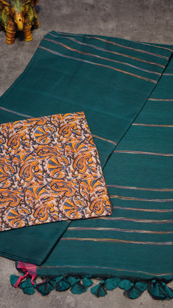 Handloom Cotton Saree Peacock Green