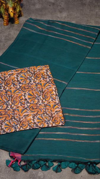 Handloom Cotton Saree Peacock Green