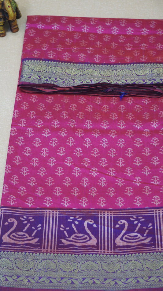 Semi Pattola With Swan Print Border - Pink