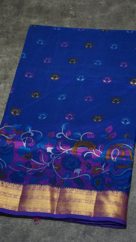 Semi Pattola Saree Kalamkari Print Blue
