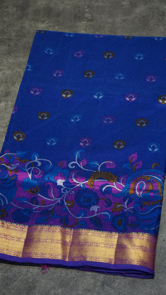 Semi Pattola Saree Kalamkari Print Blue