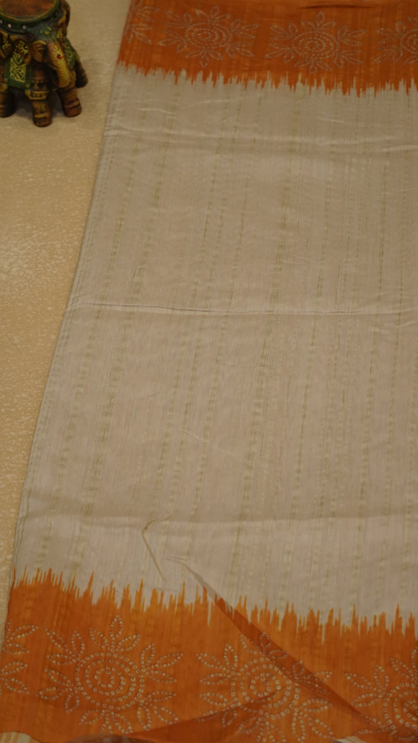 Semi Tussar Saree - Sandal & Orange