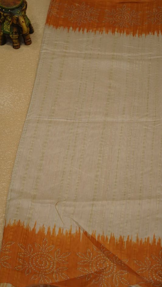 Semi Tussar Saree - Sandal & Orange
