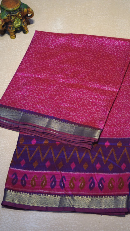 Semi Pattola Saree Pochampally Print - Pink