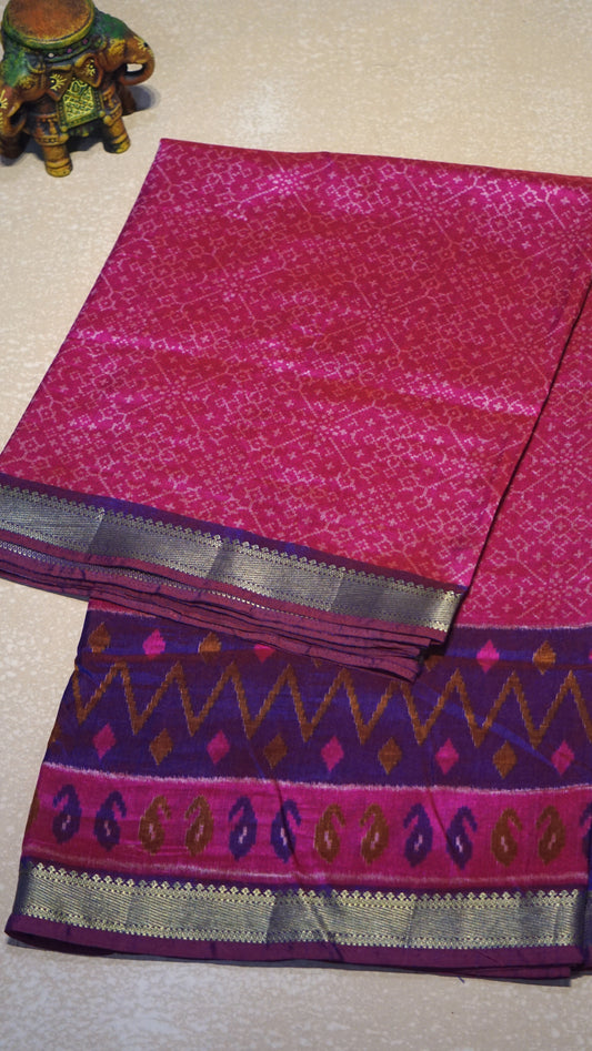 Semi Pattola Saree Pochampally Print - Pink
