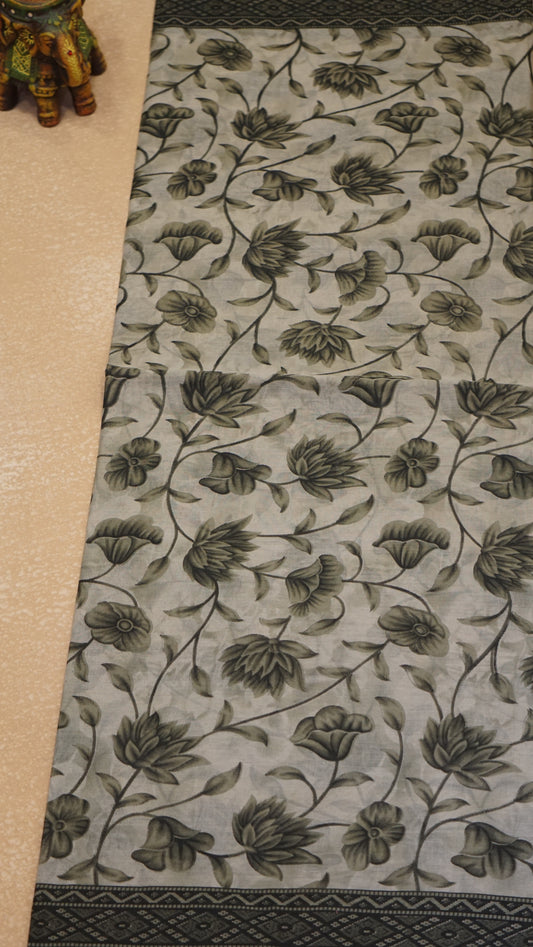 Kora Cotton Saree Floral - Beige