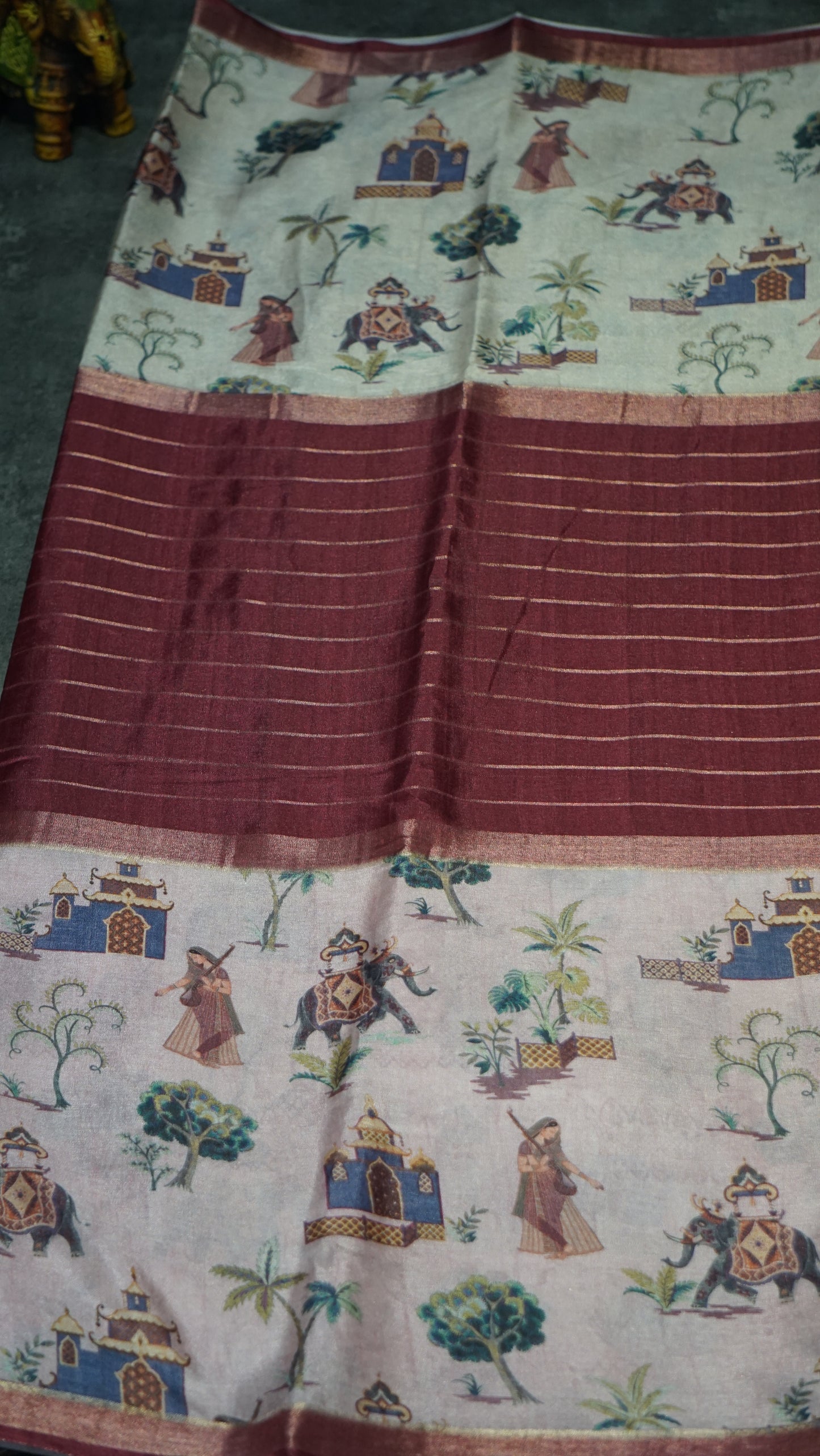 Semi Printed Silk Saree - Maroon