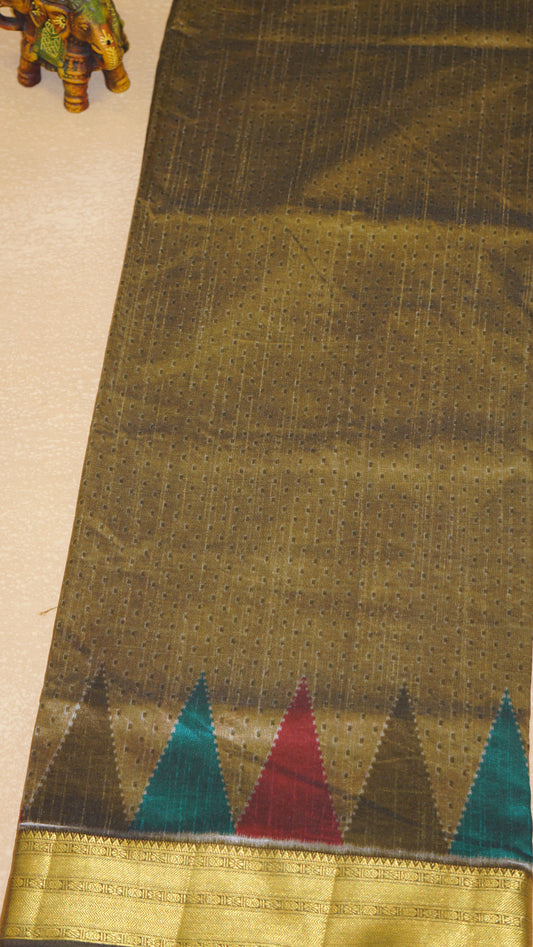 Semi Pattola With Temple Border - Mehendi Green
