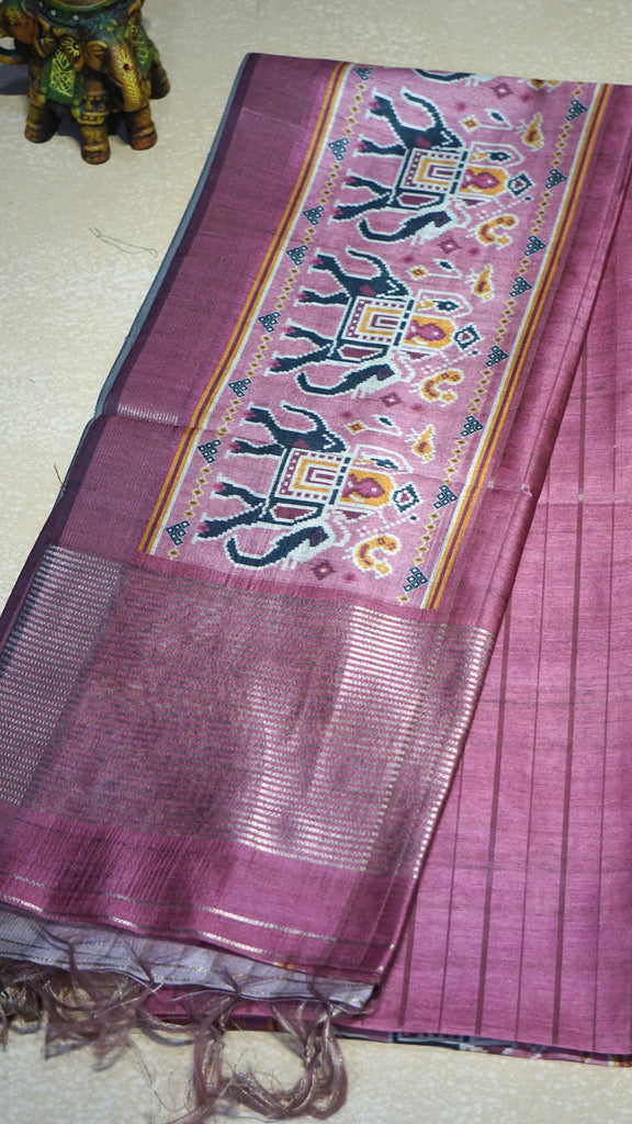 Semi Tussar Saree With Patola Print Majenta