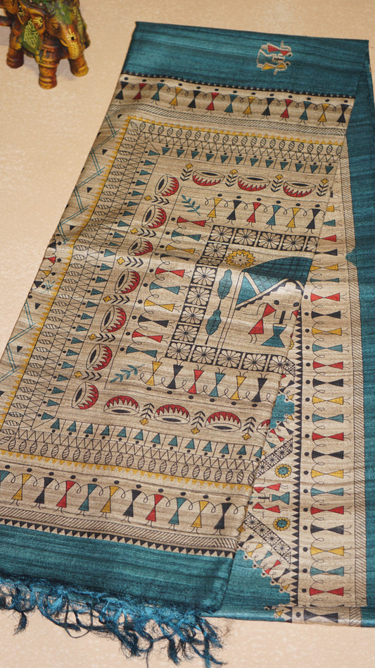 Pure Tussar Saree - Peacock Blue