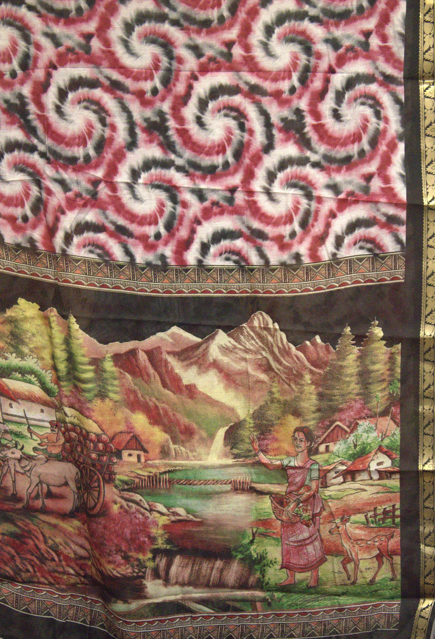 Malai Cotton With Shibori Print-Maroon Black