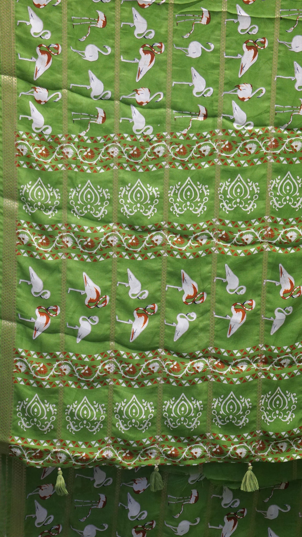 Shiffon Saree Flamingo Design - Green