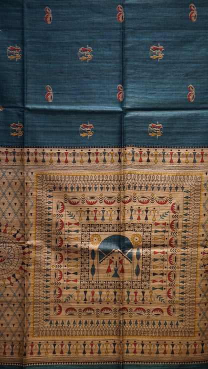 Pure Tussar Saree - Peacock Blue