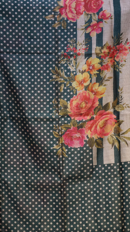 Gicha Tussar Saree Phulwari Design Bottle Green