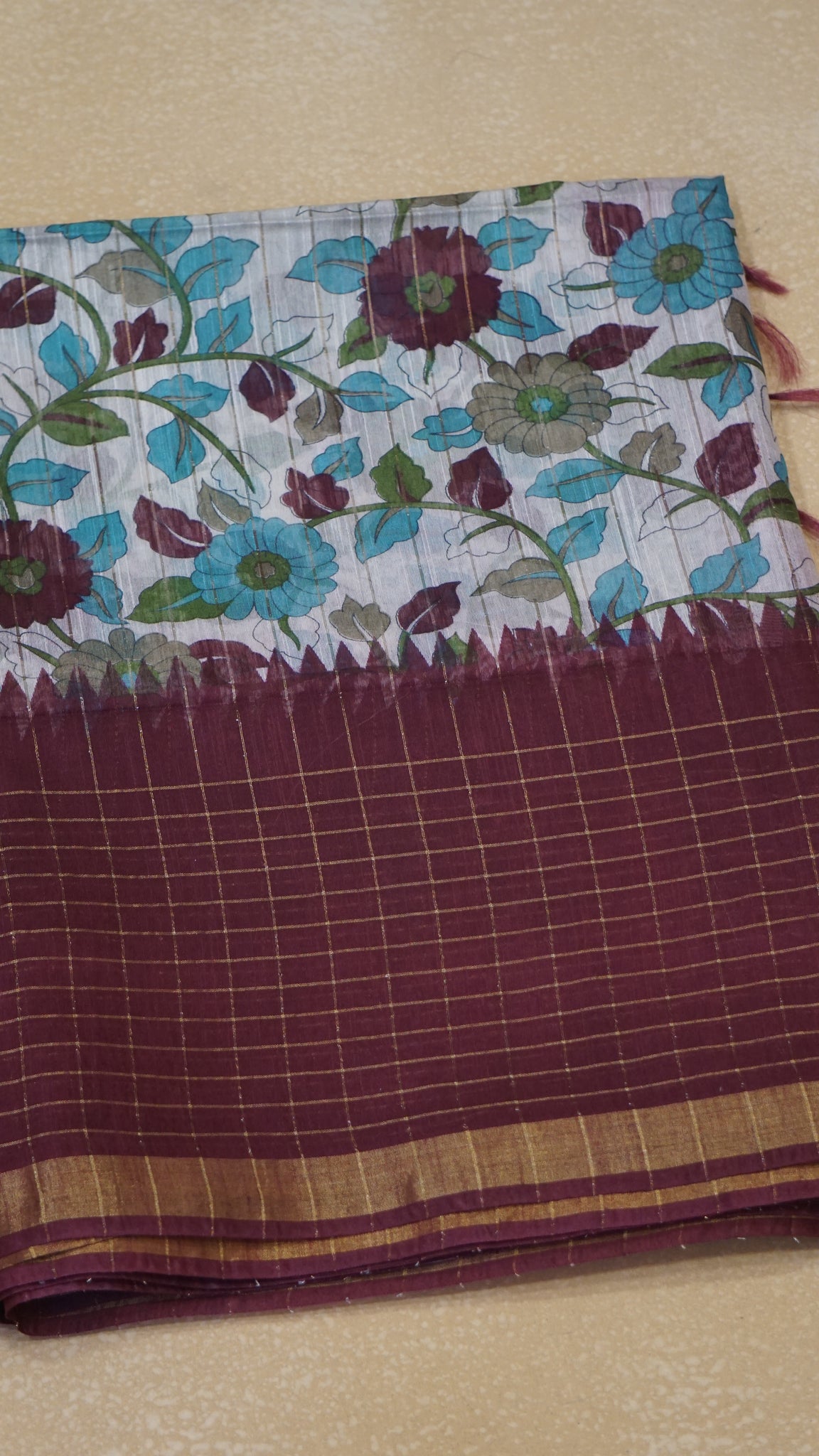 Bhagalpur Tussar Saree Kalamkari Print - Wine