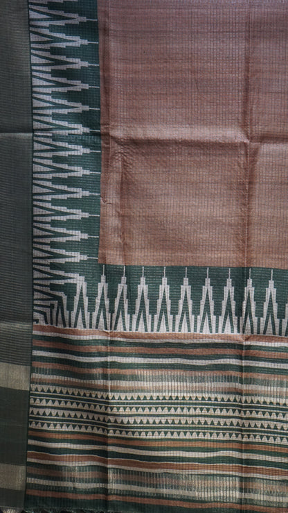 Semi Tussar Saree With Art Zari Chocolate Brown - Green