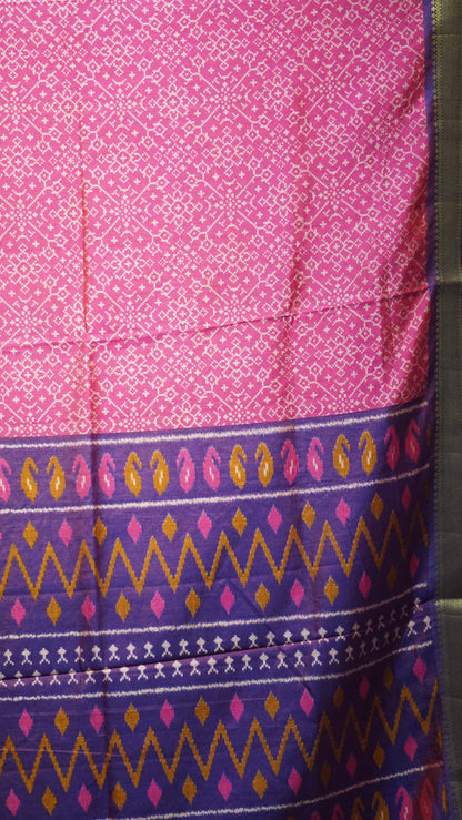 Semi Pattola Saree Pochampally Print - Pink