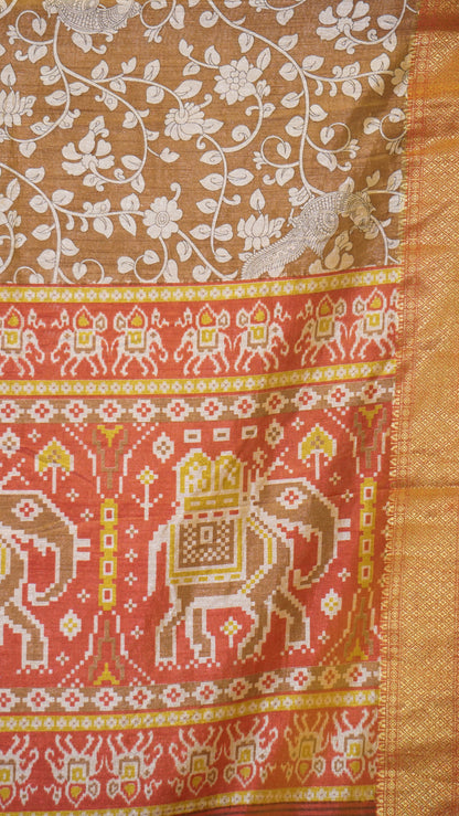 Semi Pattola Saree Kalamkari Print - Beige