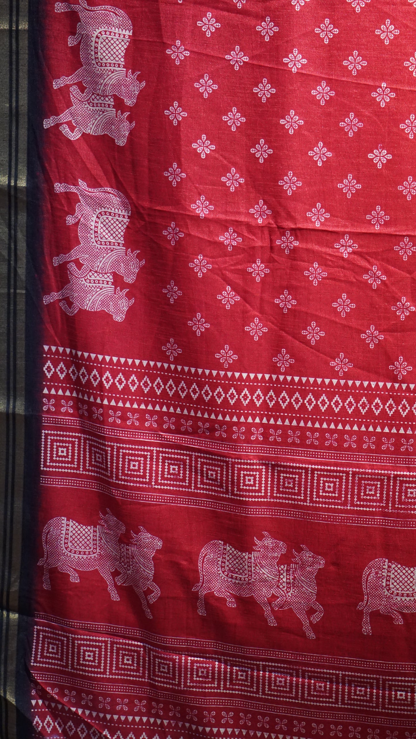 Shiffon Saree Cow Print Red - Black