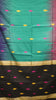 Handloom Cotton Saree - Green and Blue Blend & Black thumbnail