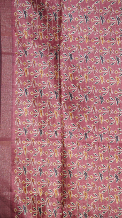 Semi Tussar Saree With Pattola Print Majenta