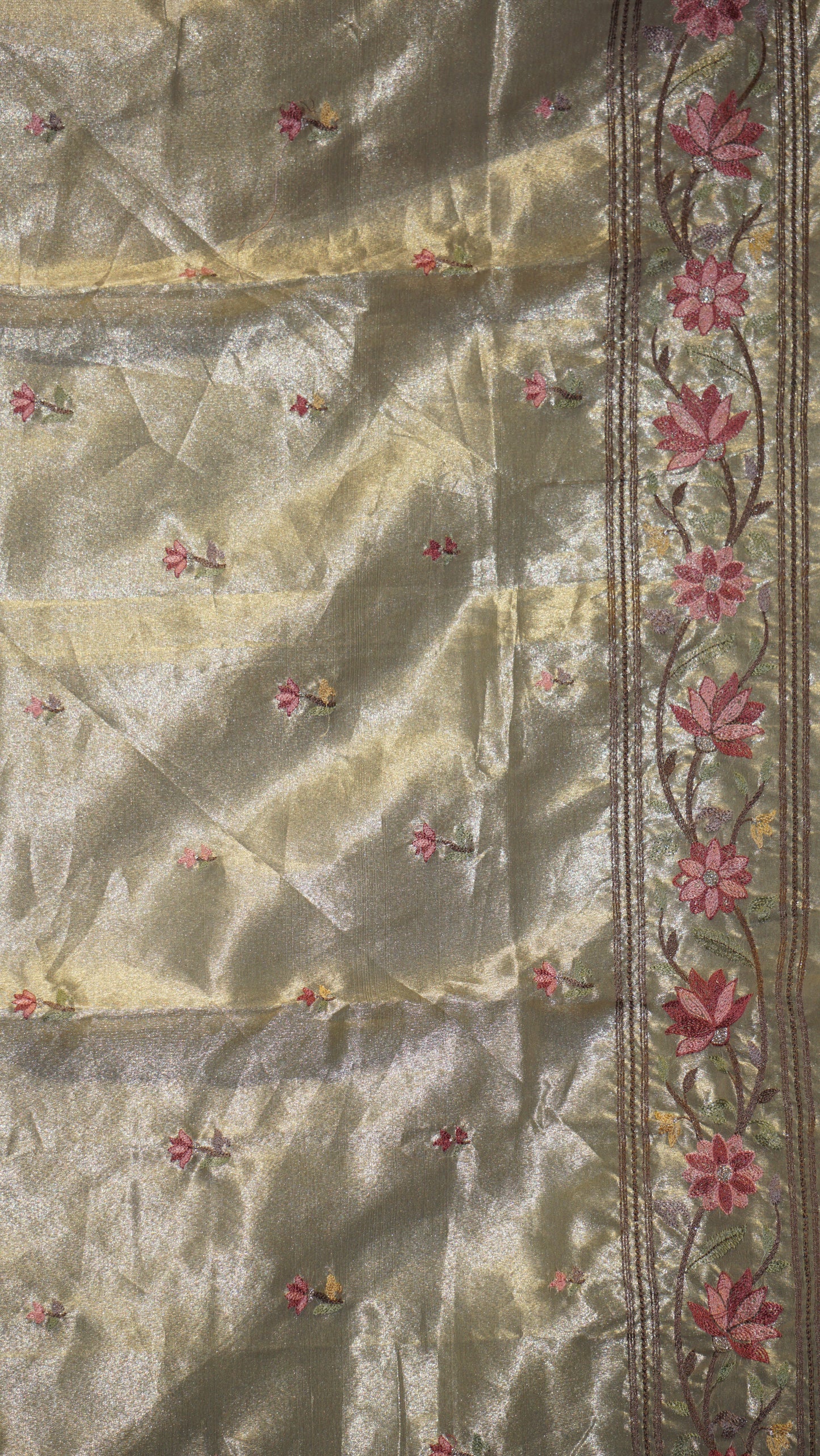Semi Tussar Saree Crushed With Tissue Border Lime Yellow