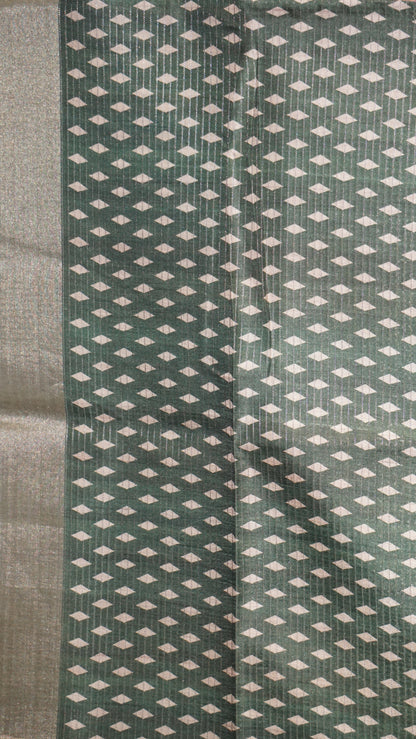 Semi Tussar Saree With Art Zari Chocolate Brown - Green