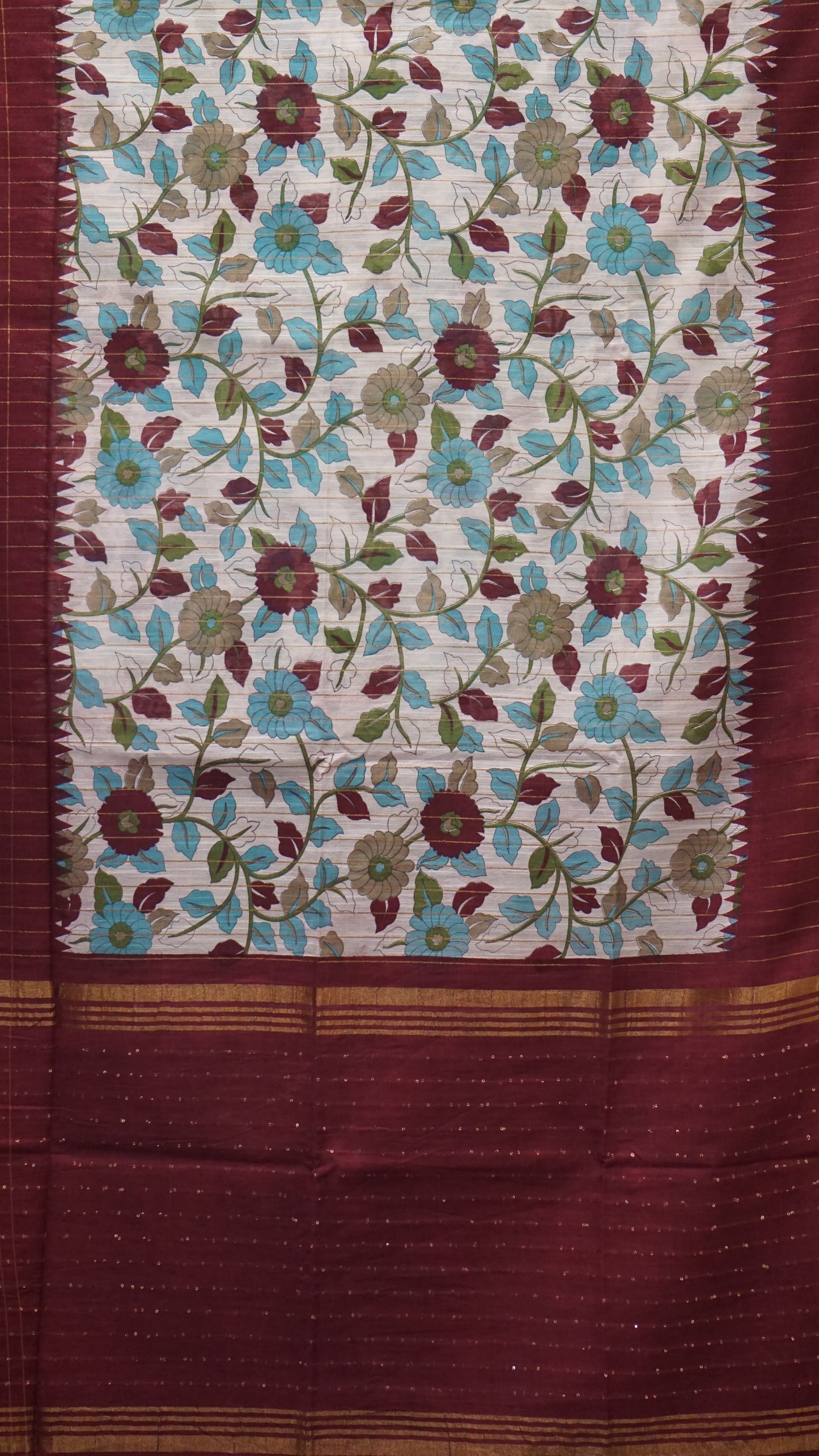 Bhagalpur Tussar Saree Kalamkari Print - Wine