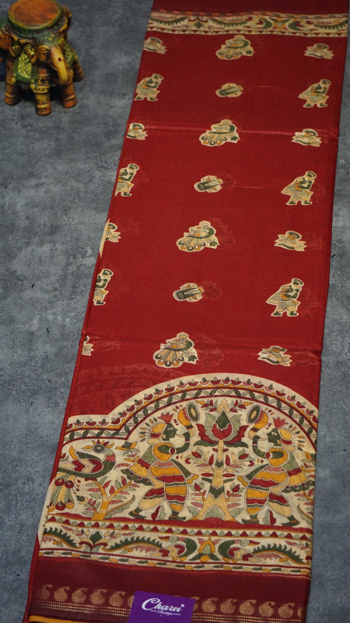 Semi Linen Kalamkari Saree Red