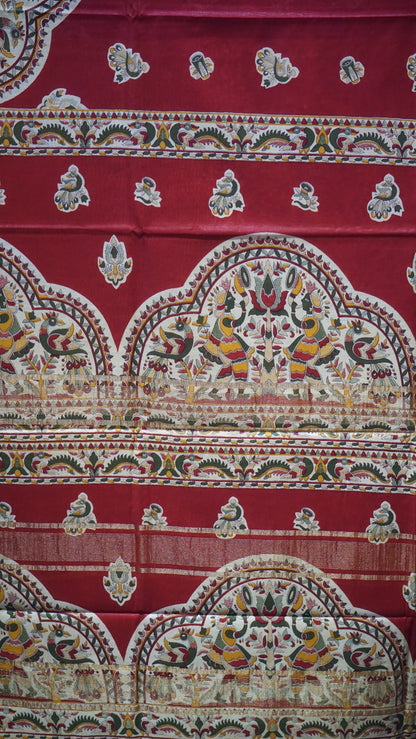 Semi Linen Kalamkari Saree Red