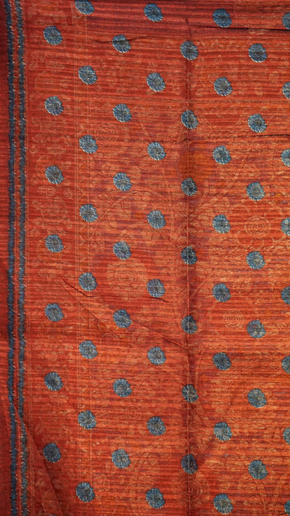 Jute Cotton Saree Kalamkari Print Blue