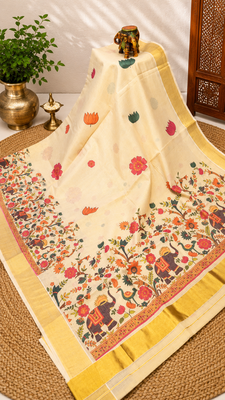 Tissue Saree-Sandal with Floral Pattern