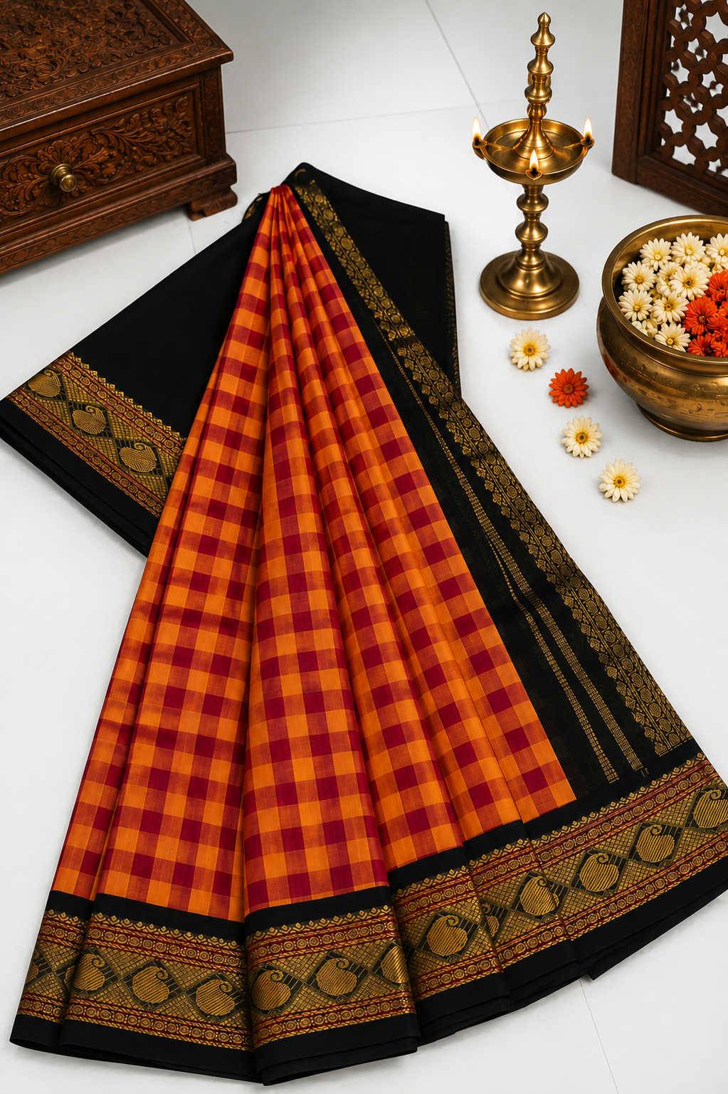 Pure Silk Cotton Saree- Palum Pazhamum Checks