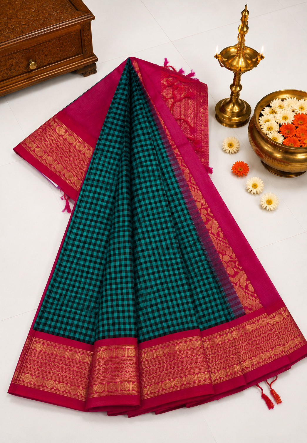 Pure Silk Cotton Saree- Palum Pazhamum Small Checks