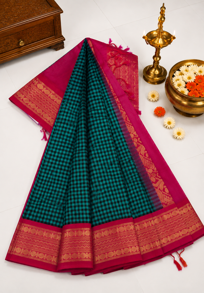 Pure Silk Cotton Saree- Palum Pazhamum Small Checks