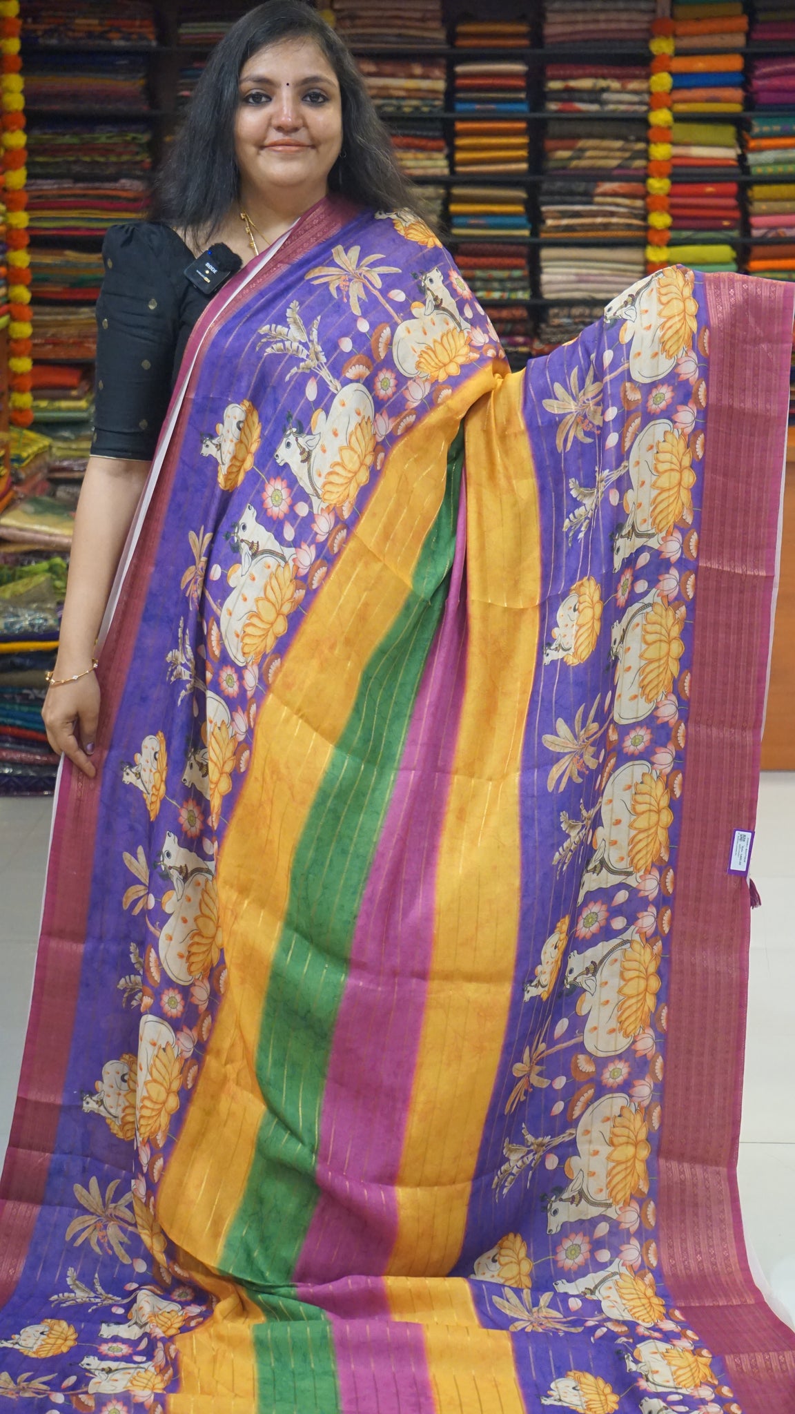 Shiffon Saree Pichwai Print Lavendar to Pink