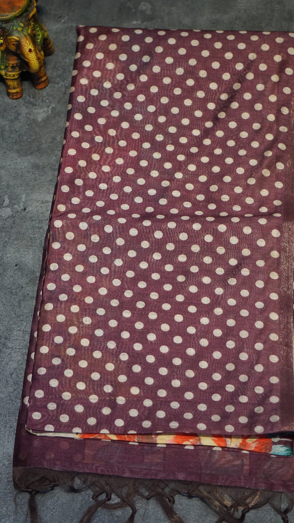 Gicha Tussar Saree Phulwari Design Wine