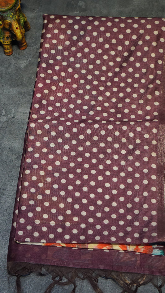 Gicha Tussar Saree Phulwari Design Wine