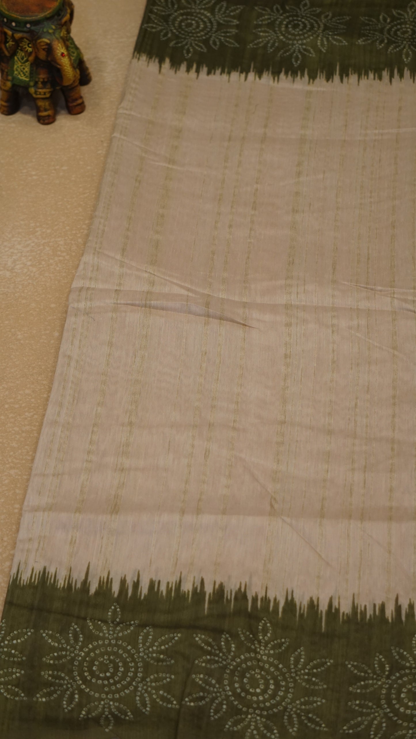 Semi Tussar Saree - Sandal & Green