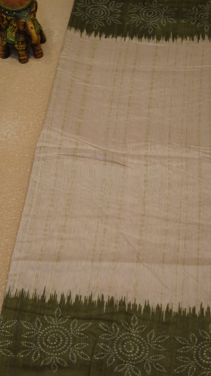 Semi Tussar Saree - Sandal & Green