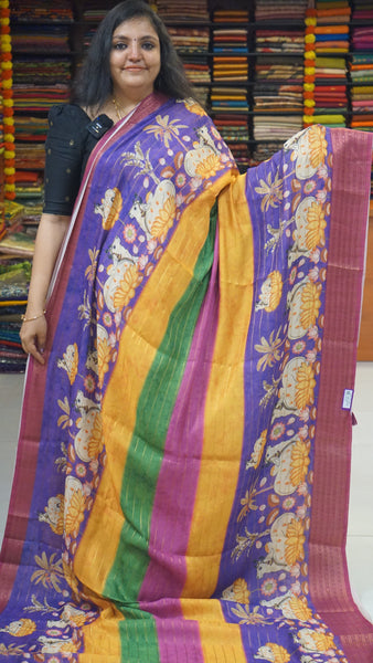 Shiffon Saree Pichwai Print Lavendar to Pink