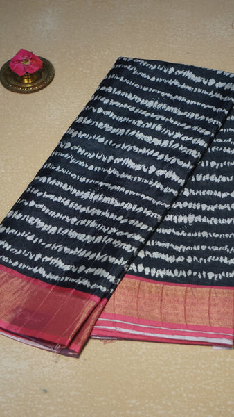 Semi Tussar Saree - Black