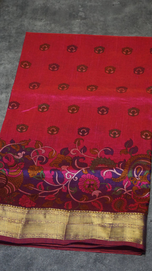 Semi Pattola Saree Kalamkari Print Pink